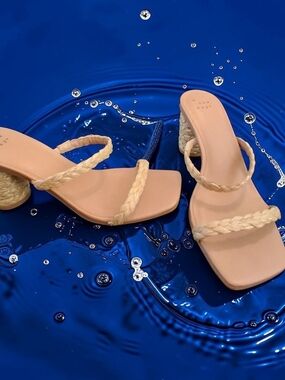 a new day Braided Strappy Nude Block Heel Sandals Women's Shoes Size 6.5 Trendy